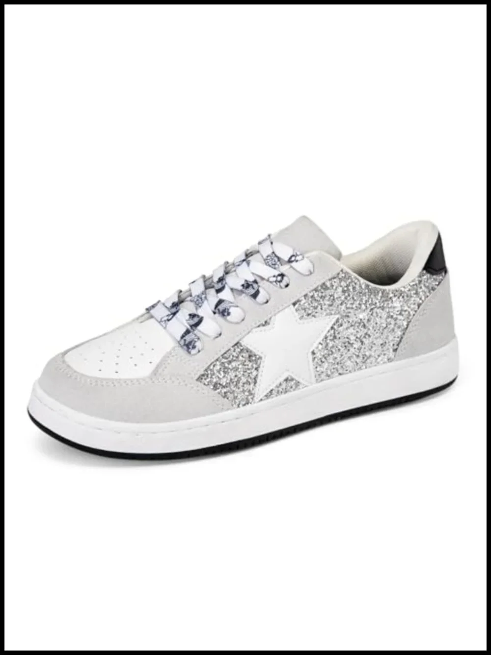 Sparkly Star Fashion Sneakers Glitter Non Slip Retro Leather Lace Up Walking